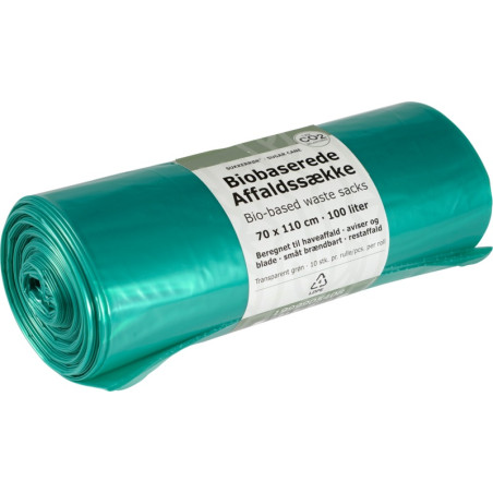 Biobaserede sække, 100 l, transparent grøn, LDPE/sukkerrør,