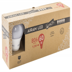 LED Airam Classic 9,5w/827/E27 A60, 4-Pack