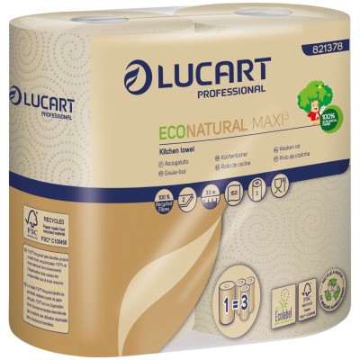 Køkkenrulle, Lucart T3 Natural, 2-lags, natur, 100% genbrugs